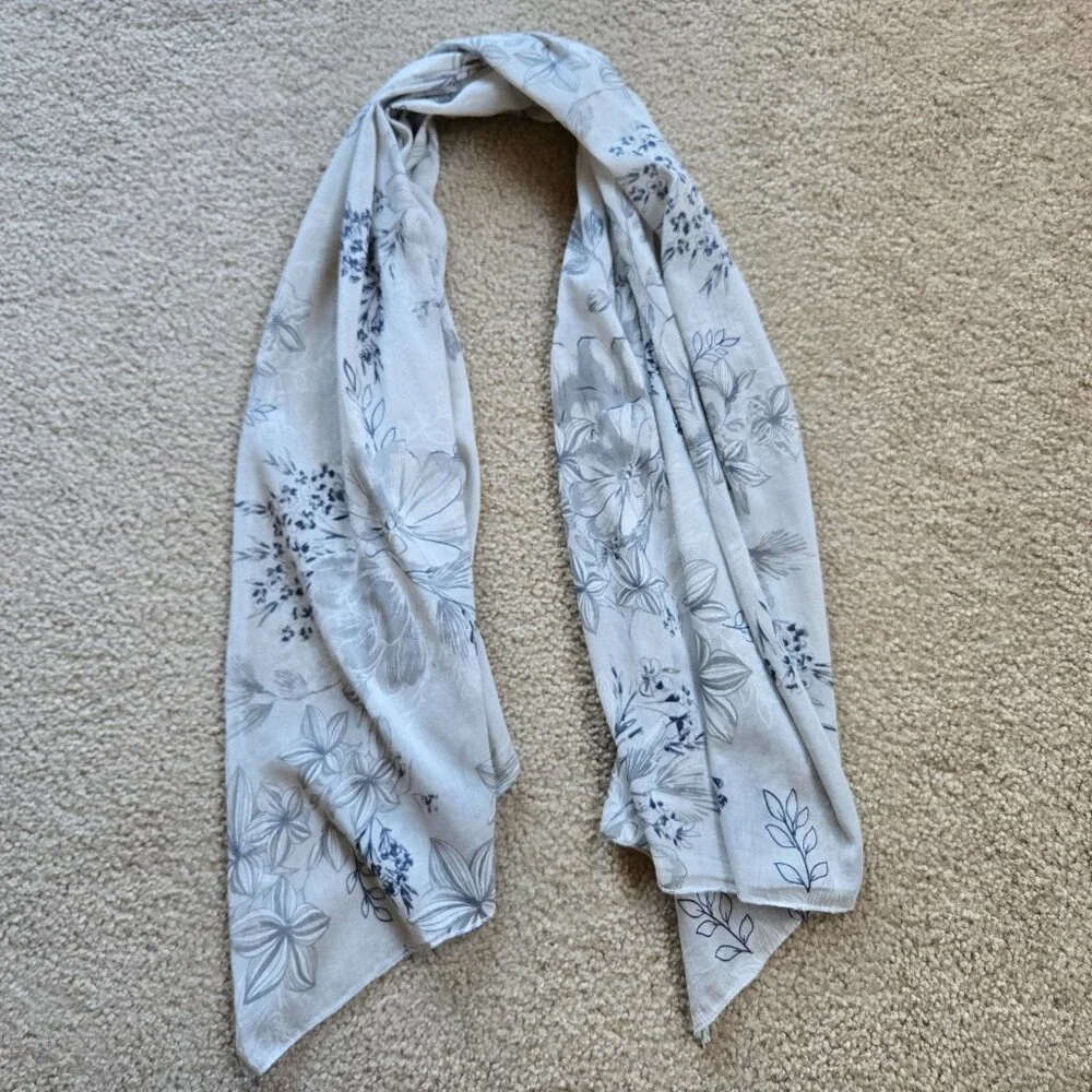 Cotton & Silk Scarf Lightweight Angled Ends Grey Blue Italy